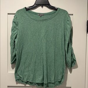 Wit & Wisdom Heathered Green Ruched-Sleeve Long Sleeve Tee